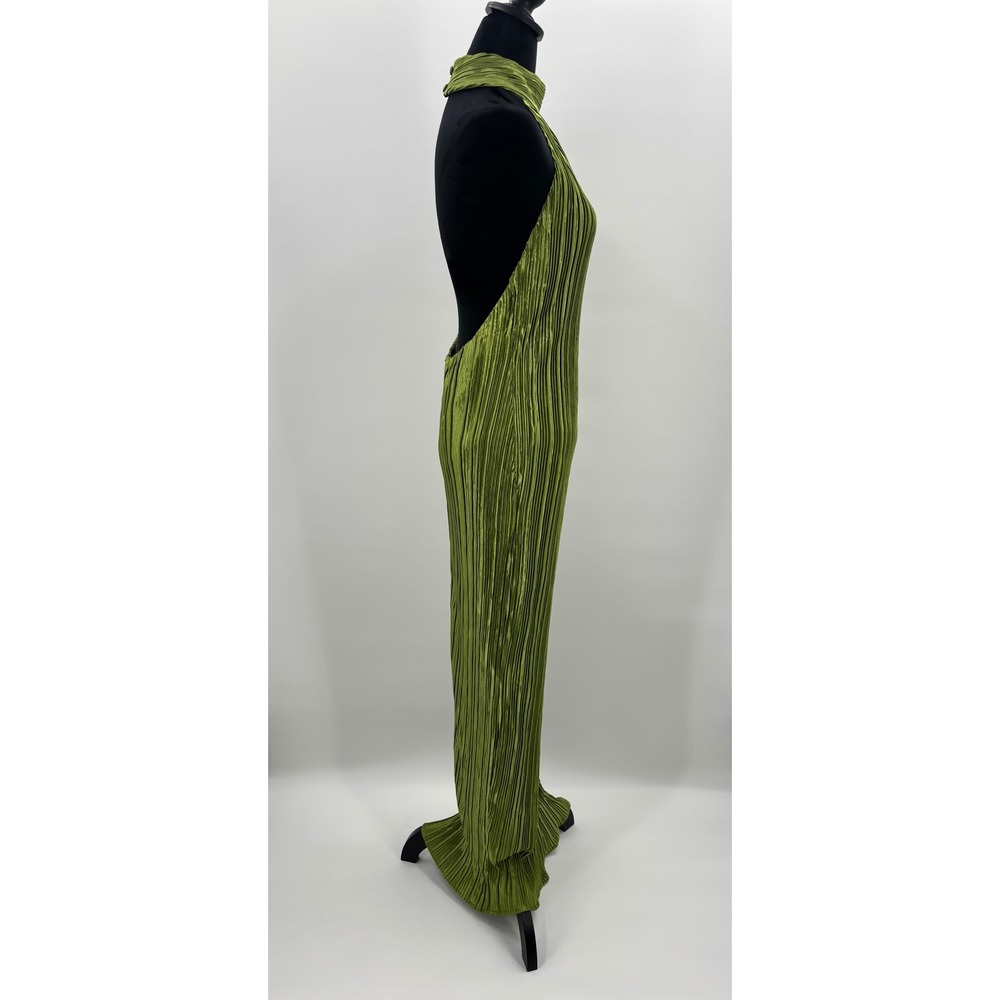 Lulus Gwenny Lime Green Plisse Halter Neck Maxi Dress Glam Evening Formal Size M - Picture 6 of 13